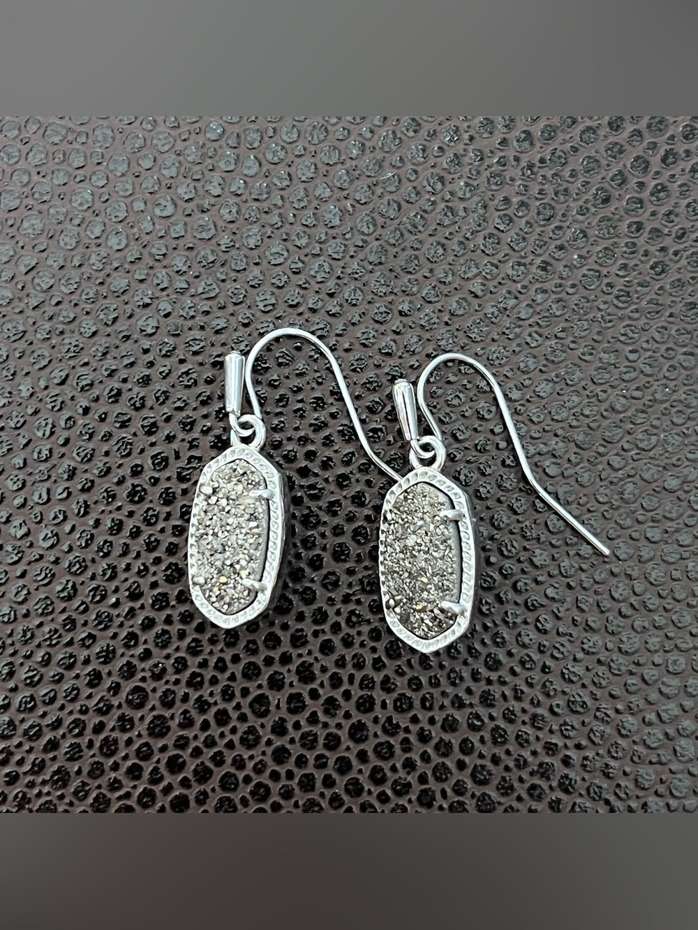 Kendra Scott Lee Earrings in Silver Tone Platinum Druzy